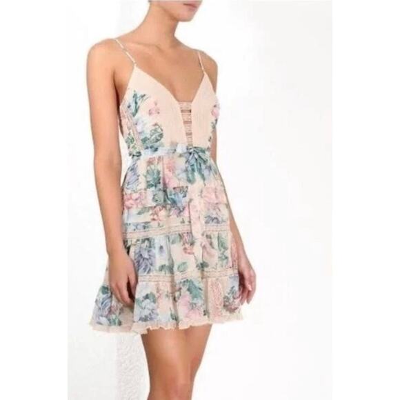 zimmermann verity scallop short dress Zimmermann Verity Scallop Short Dress Cream Floral Size XS/S